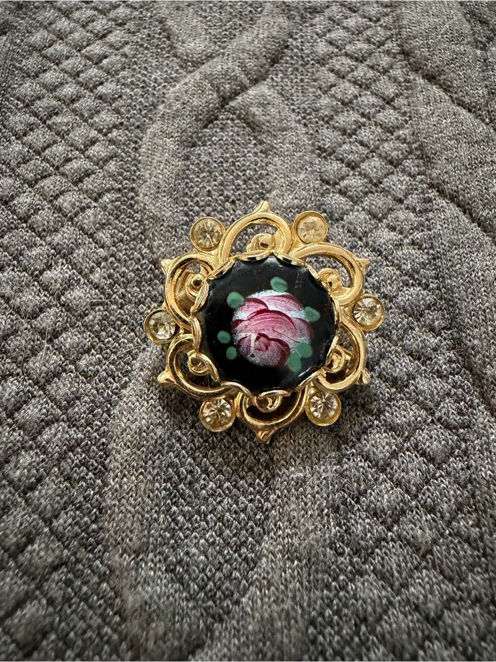 Gold-Tone Porcelain Brooch with Pink Orchid Accent